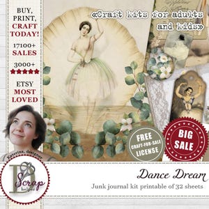 Ballet junk journal kit printable of 32 sheets Dance junk journal Ballerina digital paper Dancing fairy prints Vintage ballet craft #038