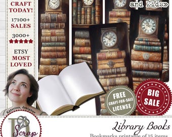 Stack of books bookmark set for book lover gift and accessories | Digital download | 1135