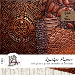 Afdrukbaar leerjournaal papier 12 vellen Bruine scrappy achtergrond grunge mannelijk voor mannen Ledertextuur Gratis commercieel gebruik #946