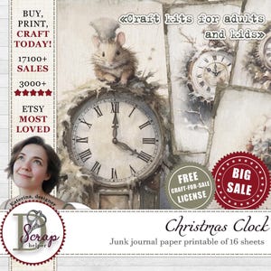Vintage kerstklokjournaal papier afdrukbaar 16 vellen Nieuwjaar Noel Winter december dagelijks adventskalender junk journal benodigdheden #403