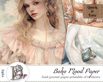 Boho journal paper for bohemian scrapbook and hippie journal pages  | Digital download
