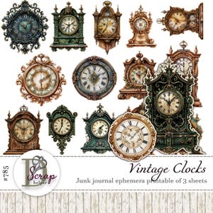 "Vintage Uhr Journal Ephemera Uhr wählerisch geschnitten 3 Blatt Shabby Chic Uhr Clipart Stoppuhr #785."