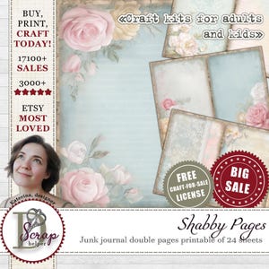 Vintage bloemenjournaal dubbele pagina's afdrukbaar van 24 vellen Pastelbloemen schrijfruimte Shabby chic theegekleurde achtergrond Cottage #1166