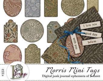 Autumn William Morris ephemera journal labels Fall Art Nouveau Inspirational words| Digital download | 352