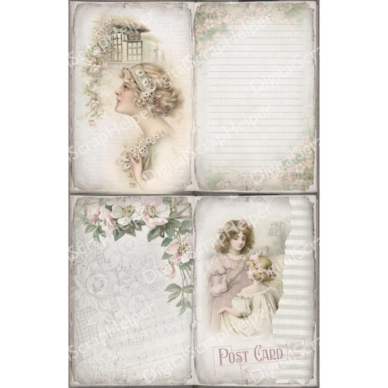 Vintage Muted Cottage Junk Journal Pages for Spring Scrapbooking and ...