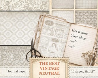 Dämpat neutralt bakgrundspapper för enkla skräpjournaler och antik scrapbooking | Digital nedladdning | 098