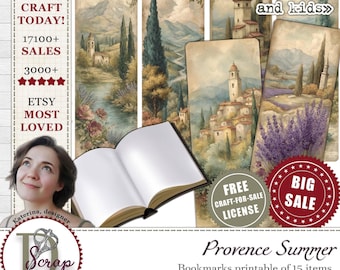 Provence watercolor bookmarks set 15 items printable French countryside art Floral landscape  bookmarks Book lover Lavender bookmark #1159