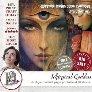 Junge Göttin Junk Journal halbe Seiten 5,5x8,5 printable 30 Blatt Himmlische Frau Boho Boho weibliche Galaxy Göttin Frau Macht #1056