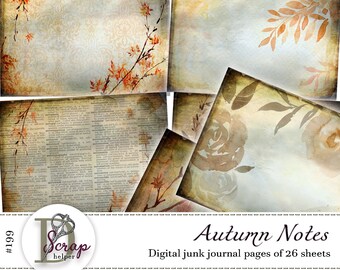 Autumn junk journal pages for fall crafting and Thanksgiving scrapbooking | Digital download | 199