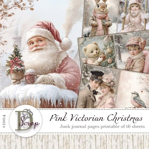 Pink Victorian Christmas Journal pages printable 16 sheets Classic Christmas Pink winter Traditional Christmas Pink holiday supplies #1004