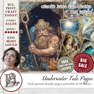 Underwater tales Junk Journal Doppelseiten mit 28 Blatt Lost Atlantis Verzauberter Ozean Fantasy Meerjungfrau Schloss Unter den Meeresgeschichten #1106