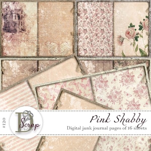 Shabby-chique roze pagina's voor ongewenste tijdschriften afdrukbaar van 16 vellen Vintage Woman Botanical Floral Shabby roze junk-dagboekbenodigdheden #120