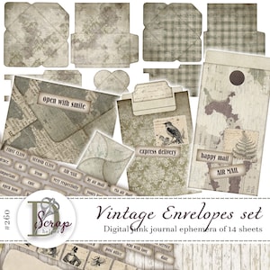 Vintage Grunge Ephemera Mini Umschläge 14er Set Vintage Shabby Chic Cottage Cottagecore Junk Journal Zubehör #260