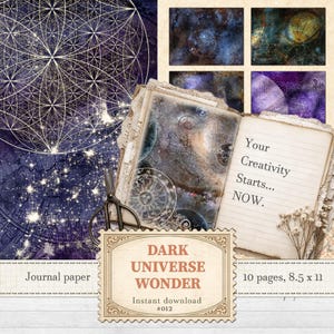 Celestial junk journal paper for magic cosmos theme collage and slow crafting | Digital download