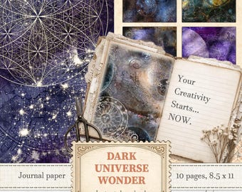 Celestial junk journal paper for magic cosmos theme collage and slow crafting | Digital download