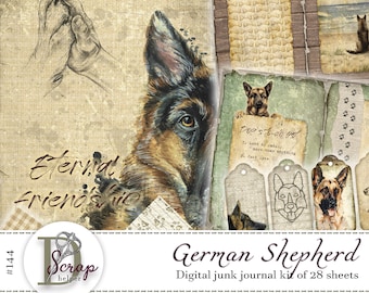 German Shepherd junk journal kit for dog & puppy memory scrapboking | Digital download | 144