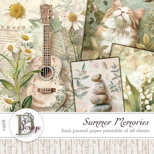 48 Blatt Sommer Erinnerungen Junk Journal Papier Pack 48 Blätter Shabby Chic Cottagecore Naturpapier #968