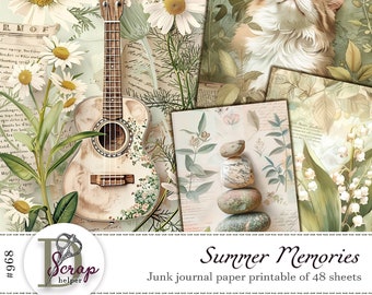 Summer memories paper pack for light cottagecore ephemera and junk journals  | Digital download | 968