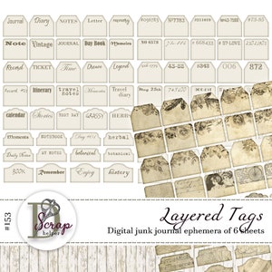 Neutrales Junk Journal Tags zum ausdrucken von 6 Seiten, Nummer Etiketten, Journal Tabs, Planer Tabs, Basic Essentials Junk Journal Zubehör #153