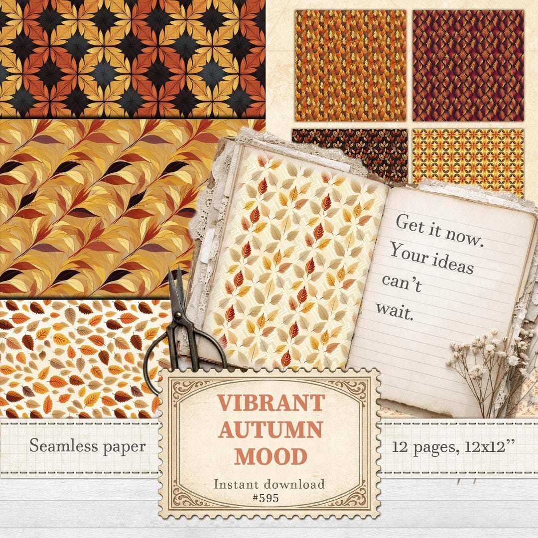 Vibrant Autumn Leaf Seamless Pattern Paper for Fall Backgrounds and ...