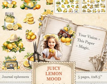Klistermärken med italienska citronmotiv för scrapbooking och dagboksinlägg från Medelhavet | Digital nedladdning | 894