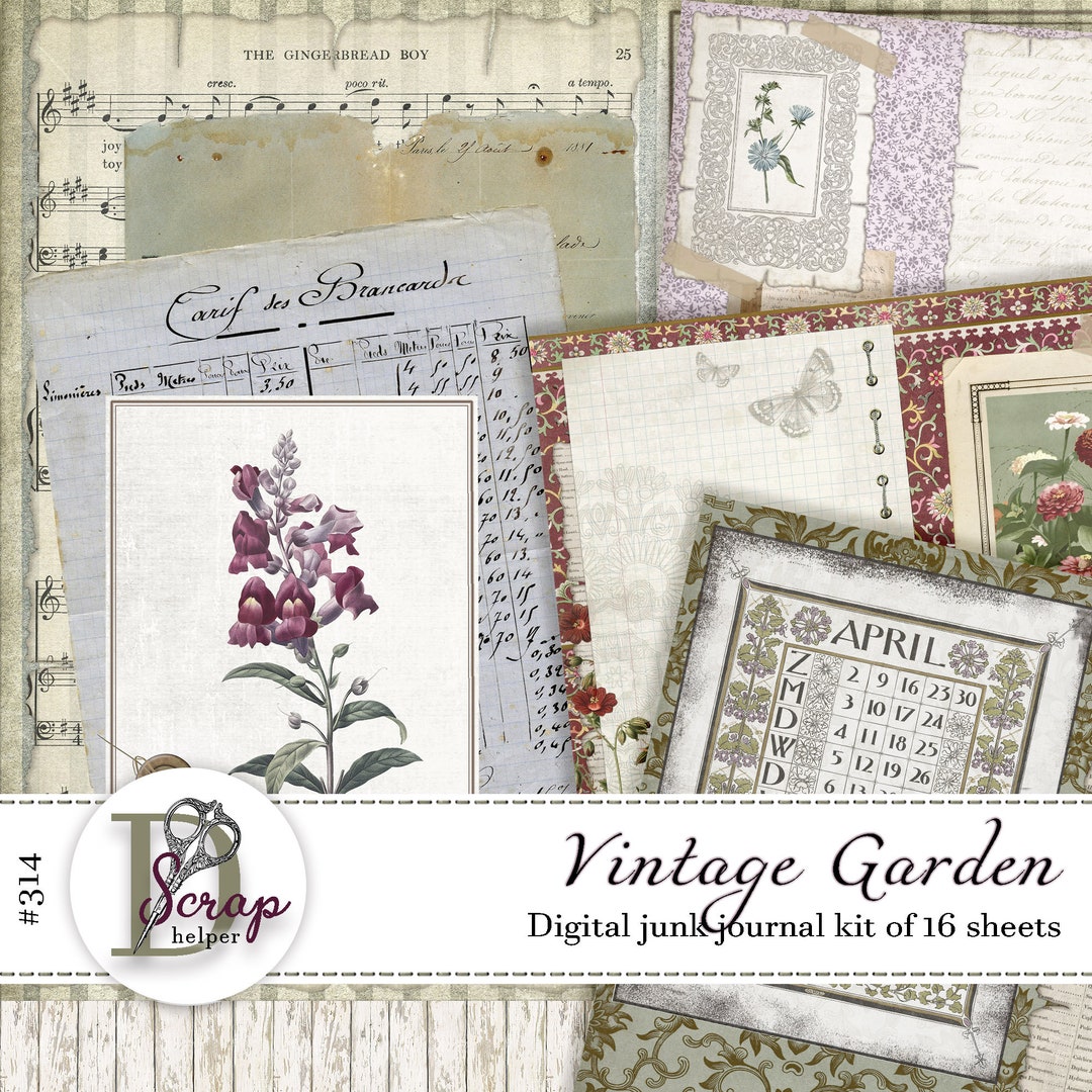 Vintage Garden Junk Journal Kit Printable 16 Sheets Floral Botanical ...