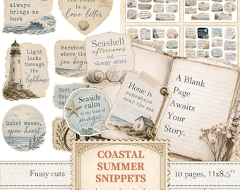 Coastal quotes fussy cuts snippets for seaside summer stickers and scrapbook | Digital download | 1516