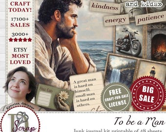 Gentlemen junk journal kit printable 48 sheets Masculine scrapbook Husband journal Mens junk journal For him Father Brother Son Boys #1101