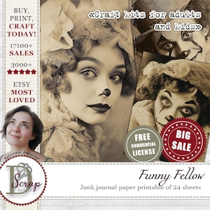 Fotografía de payaso de circo vintage de 24 hojas. Decoración de Clowncore para imprimir. Fotografías antiguas como regalos divertidos de payasos. Arte de pared de payaso vintage n.° 1052