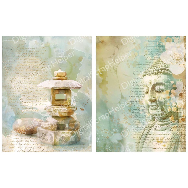 Zen Journal Zen Garden Junk Journal Printable of 12 Sheets Meditation Pictures ...