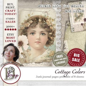 Vintage Cottagecore Junk Journal Seiten druckbar von 8 Seiten Shabby Chic Frau Retro botanische Seiten #309
