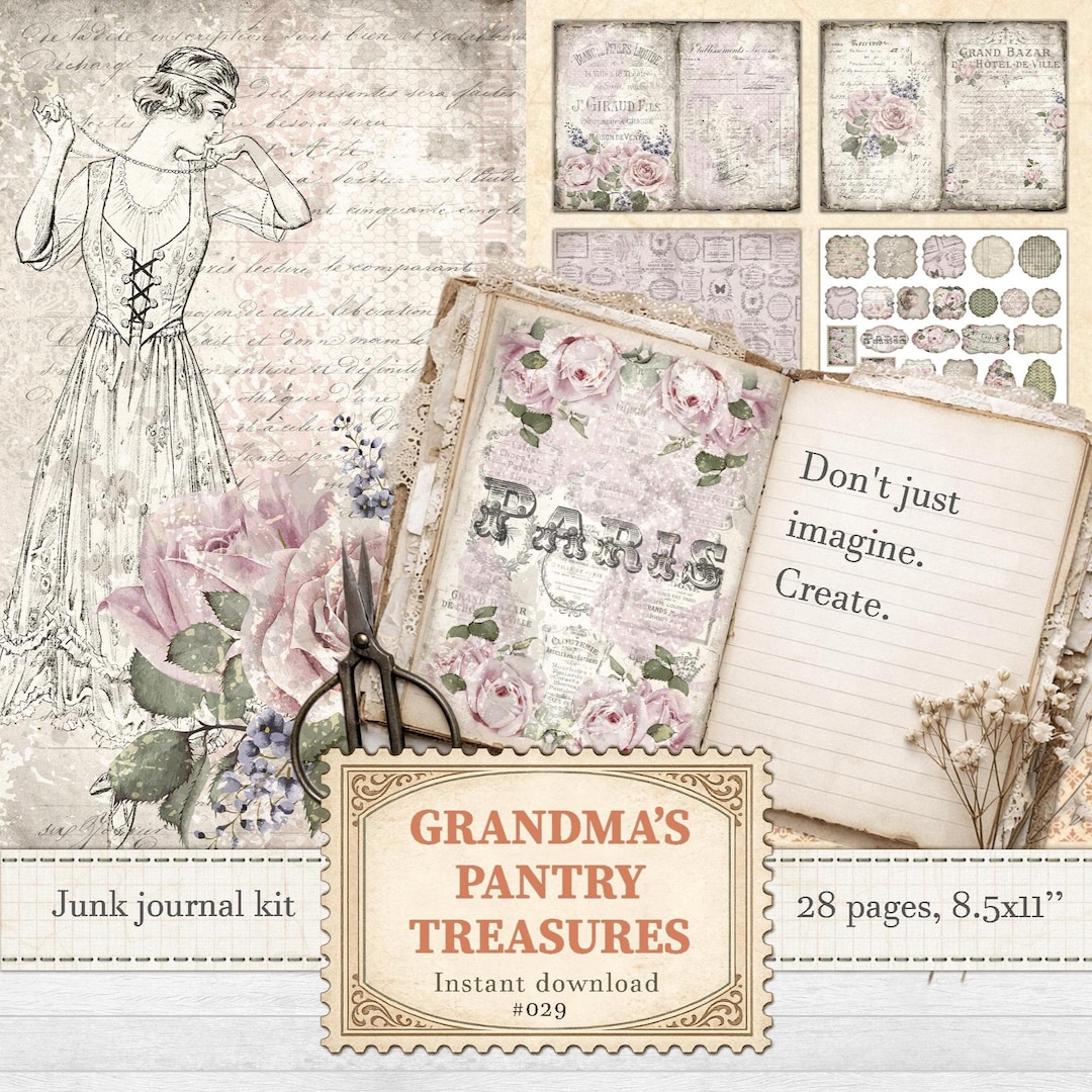 Shabby Chic Pink Junk Journal Kit for Vintage Rose Scrapbooking ...
