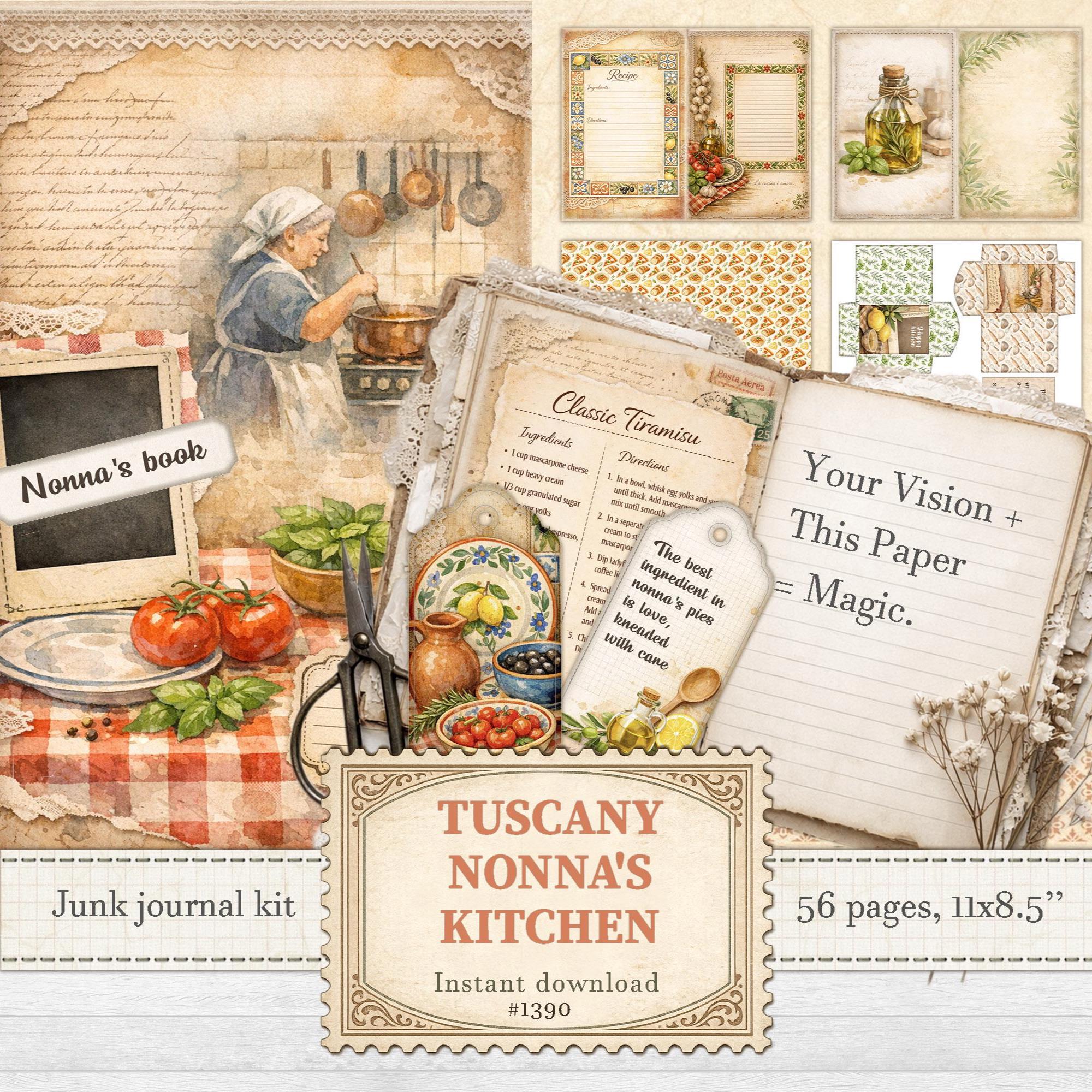 Nonna’s Kitchen Junk Journal Kit for Italian Recipes and Tuscany Pages ...