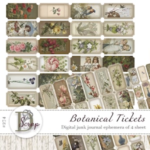Botanische Ephemera Tickets von 4 Bögen Floral Blumen Cottagecore Cottage Shabby Chic Junk Journal Zubehör #274