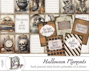 Halloween mini livres imprimables de 3 feuilles Boo Spooky Gothic Witch Monster Pumpkin Ghost Black cat Happy Halloween journal fournitures #598