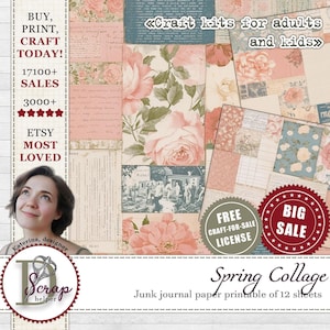 Papel de colagem rosa desbotado para impressão de 12 folhas, fundo floral chique rosa vintage, papel de fundo francês estilo country, coquete rosa, nº 1125