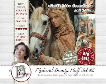 Medieval junk journal pages for calm crafting of Renaissance fairytale | Digital download | 1093