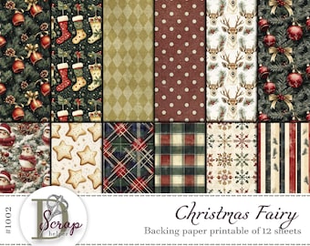 Bakgrundspapper med julälvor för viktorianska vintersagor och fantasy scrapbooking | Digital nedladdning | 1002