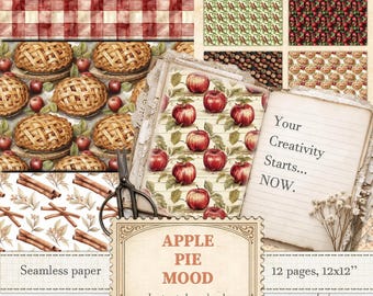 Apple orchard seamless patterns for harvest pie and nonna’s kitchen decor | Digital download | 545