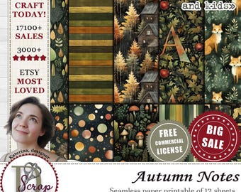 Fall in autumn seamless pattern paper pack printable Fall Harvest Bright Orange Red Thanksgiving day Free commercial use of 12 sheets #591