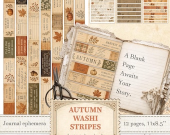 Vintage autumn washi strips for junk journals, scrapbooking, planners, happy mail | Digital download | 1580