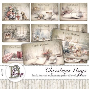 Vintage cozy Christmas ephemera cards 3 sheets Noel New Year Card making December Winter Advent calendar junk journal supplies #467