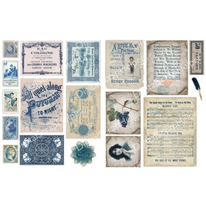flea market ephemera, floral ephemera, shabby chic ephemera, botanical ephemera, antique ephemera, shabby junk journal, blue ephemera, shabby chic journal, blue shabby chic, blue digital paper, blue junk journal, vintage blue journal