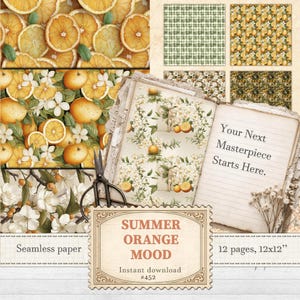 Süße Orangen nahtlose Muster mit Zitrus Baum und weißen Blüten Blumen | Digitaler Download | 452