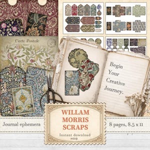 William Morris-ephemera voor art-nouveaujournaal en vintage slow crafting | Digitale download | 019