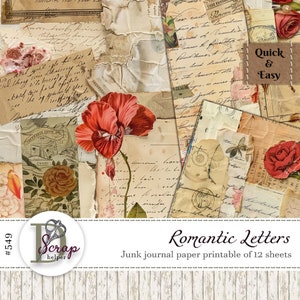 Papel de collage shabby con letras románticas para imprimir en 12 hojas Masterboard Scrappy Cottagecore Summer Parchment Paper Uso comercial gratuito n.° 549