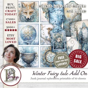 Kit de diario imprimible con cuento de hadas de invierno, 10 hojas, para complementar el diario, con el tema de la fantasía de las brujas y el misterio mágico del país de las maravillas de Navidad, n.° 503