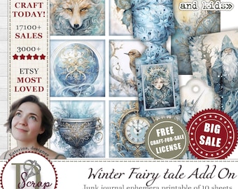 Winter Fairy tale Add On junk journal kit printable 10 sheets Christmas Wonderland Magic Mystery Witch Fantasy journal supplies #503