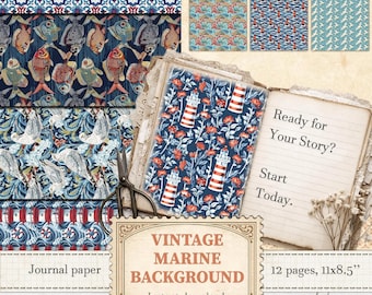 Nautical collage paper for seaside junk journaling and vintage coastal backgrounds | Digital download | 644