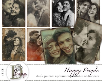 Vintage happy couple portraits photo for junk journals and slow crafting | Digital download